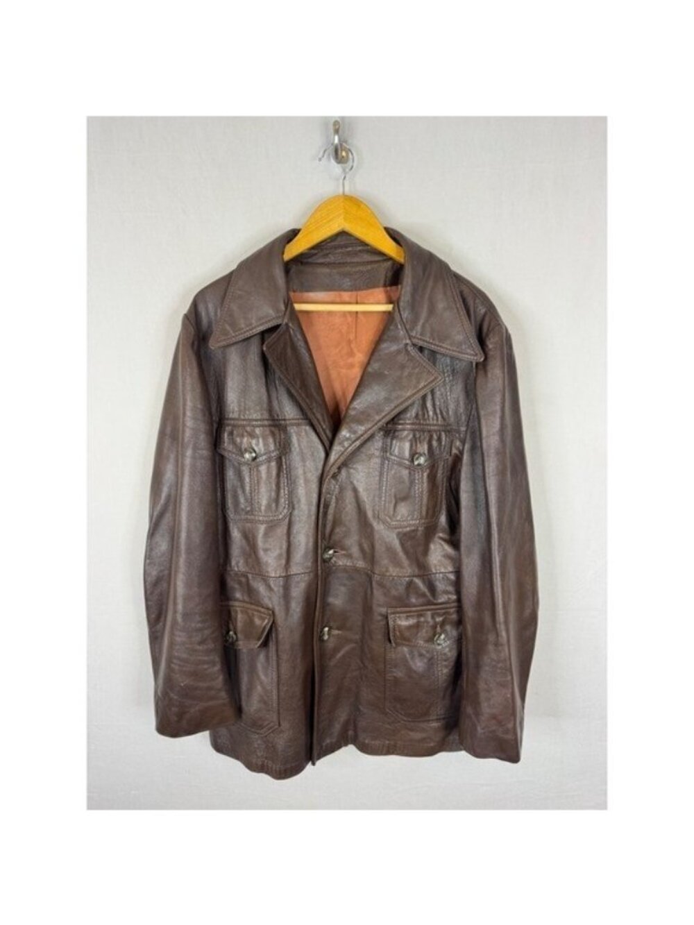 Vintage Nestels of Canada Brown Leather Safari Jacket 4-Pocket Coat Canada L